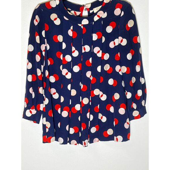 Kate Spade Navy Red White Blue Dot Blouse Sz 4 - Picture 1 of 2